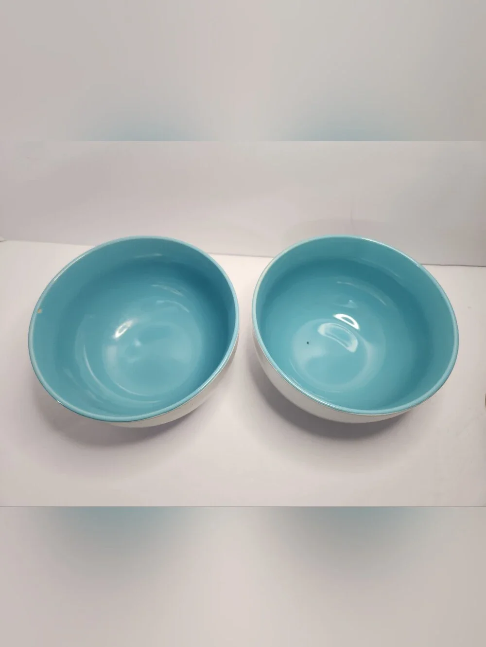 Coastal Ceramic Bowl Pair in White with Blue Interior